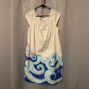 Lilly Pulitzer White Dress with Blue and Pink Wave Design